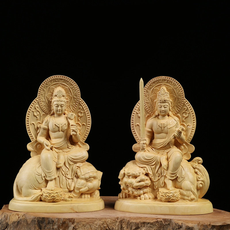 Buddha statue wood Zodiac Wenshu Puxian Bodhisattva Buxus Kuan Yin Statue Wood Carving Buddha Statue meditation buddha statue acacuss