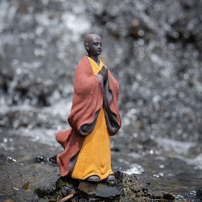 Buddhism Zen Buddha Sculpture Monk Ceramic Statue Figurine Meditation Whiteware The Color Sand Clay Hand Made Fengshui Budda acacuss