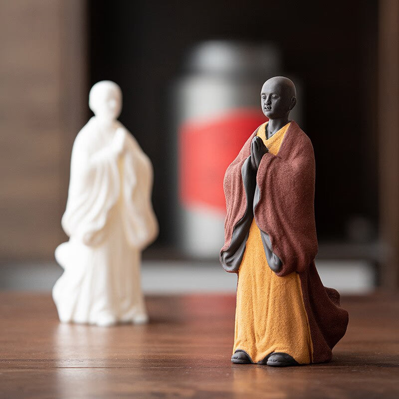 Buddhism Zen Buddha Sculpture Monk Ceramic Statue Figurine Meditation Whiteware The Color Sand Clay Hand Made Fengshui Budda acacuss
