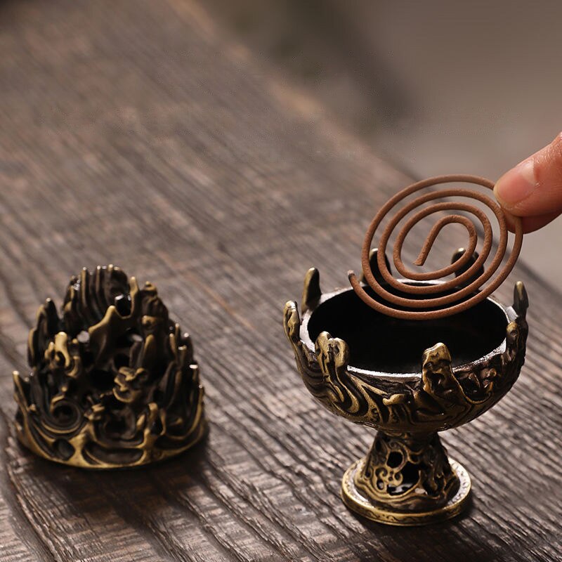 Buddhist Sense Brass Alloy Cone Incense Burner Bronze Censer Tea Ceremony Antique Ornament Home Decoration Traditional Thurible acacuss