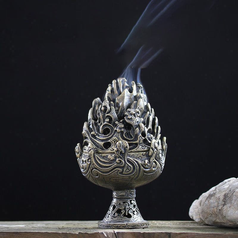 Buddhist Sense Brass Alloy Cone Incense Burner Bronze Censer Tea Ceremony Antique Ornament Home Decoration Traditional Thurible acacuss