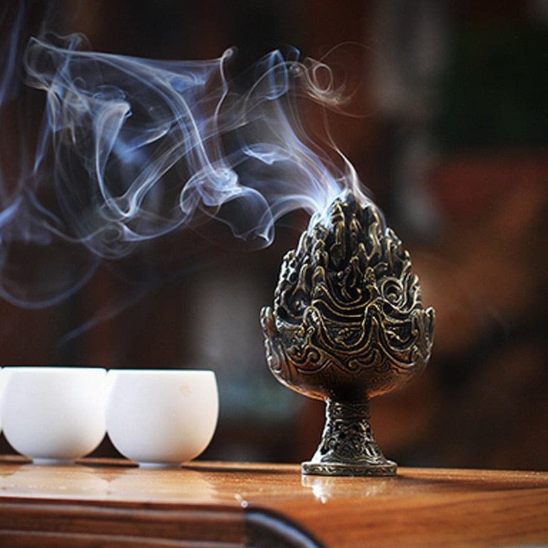 Buddhist Sense Brass Alloy Cone Incense Burner Bronze Censer Tea Ceremony Antique Ornament Home Decoration Traditional Thurible acacuss