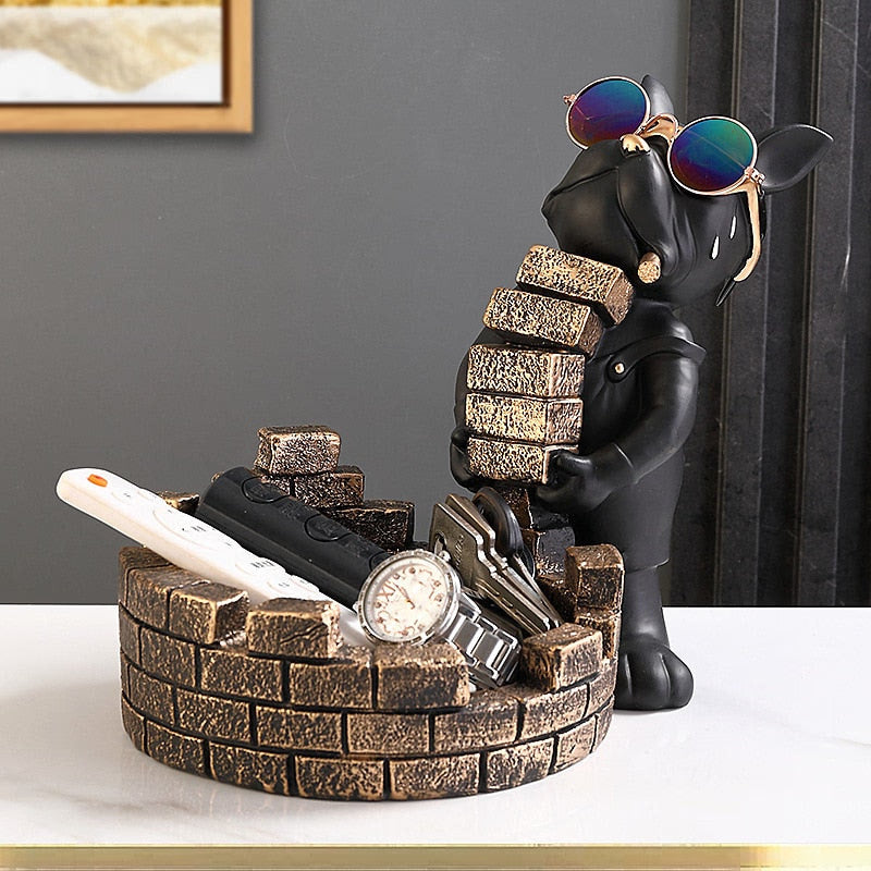 Builder Cool French Bulldog Butler Resin Dog Statue Decoration Sculpture Decor Home Ornament Animal Figurines Nordic Home Decor acacuss