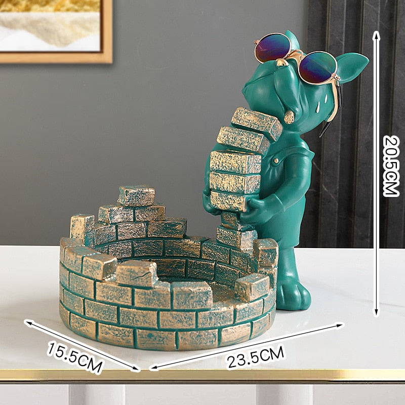 Builder Cool French Bulldog Butler Resin Dog Statue Decoration Sculpture Decor Home Ornament Animal Figurines Nordic Home Decor acacuss