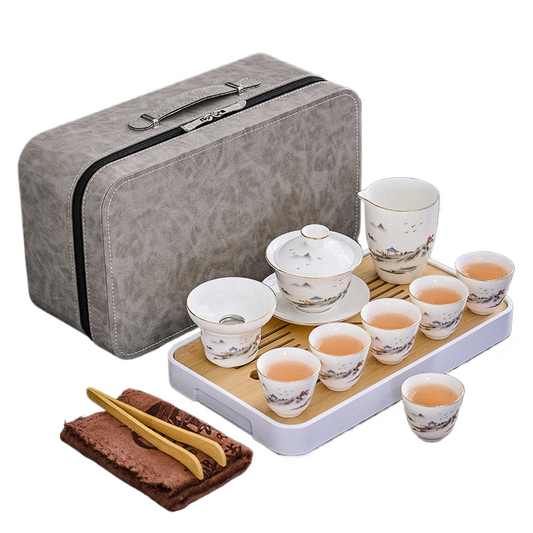 Business Gift Tea Set Sheep Grease Jade Ceramic Teaware Kung Fu Tea Set Travel Bag Tea Tray Tea Towel Tea Clip Set of Tea Set acacuss