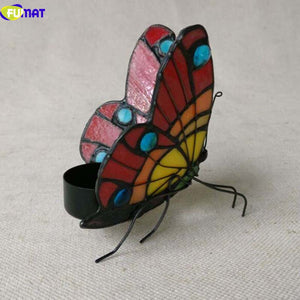 Butterfly Stained Glass Candle Holder Bedroom Bedside Night Light Tealight Holder Home Deco Atmosphere Lighting acacuss