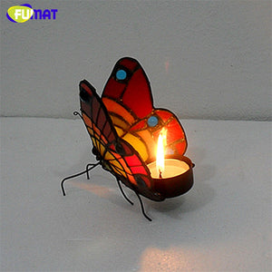 Butterfly Stained Glass Candle Holder Bedroom Bedside Night Light Tealight Holder Home Deco Atmosphere Lighting acacuss