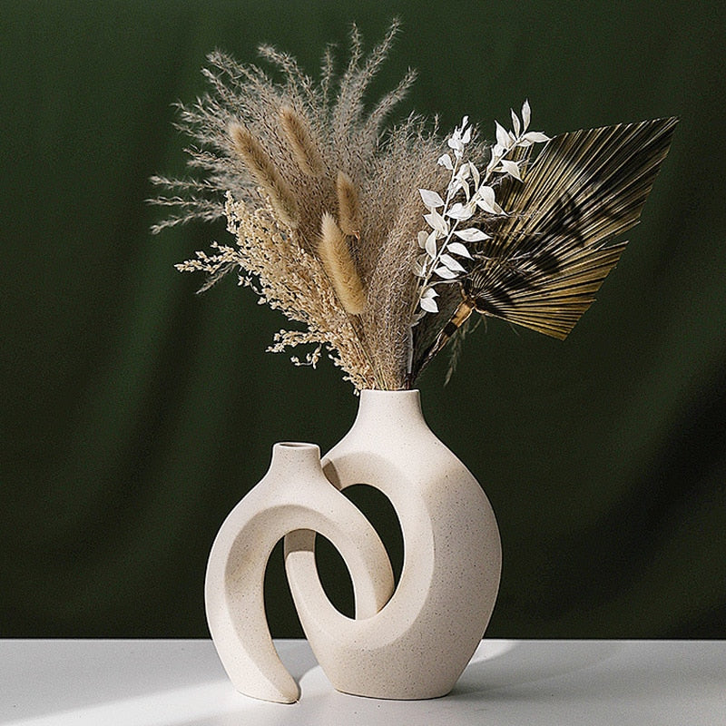 CAPIRON  2Pcs/Set Ceramic Embrace Vases for Pampas Grass Dried Flower Nordic Living Room Home Decoration Accessories Tabletop acacuss