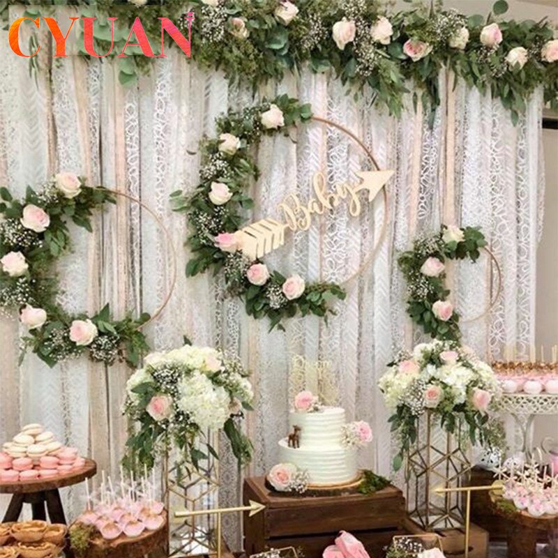 CYUAN 10-40cm Metal Hoops Home Door Hanging Gold Iron Metal Ring Wreath Wall Hanging Ornament Spring Wedding Party Decoration acacuss