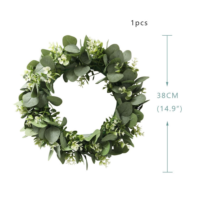 CYUAN Eucalyptus Wreath Flowers Gifts Diy Christmas Creative Artificial Garland Hanging Pendants Wedding Decoration Home Party acacuss