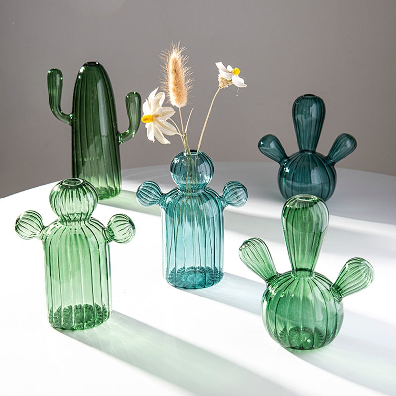 Cactus Glass Vase for Desk Decoration Transparent Glass Vase Hydroponics Plant Modern Decorative Vases Crafts Living Room Decor acacuss