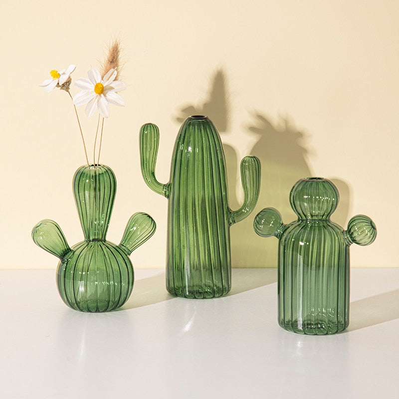 Cactus Glass Vase for Desk Decoration Transparent Glass Vase Hydroponics Plant Modern Decorative Vases Crafts Living Room Decor acacuss