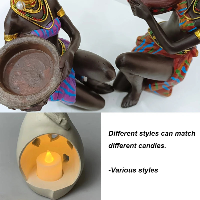 Candle Holder Candlesticks For Candles Resin Candleholder Statue Sculptures Dining Table Decorations Living Room African Women acacuss