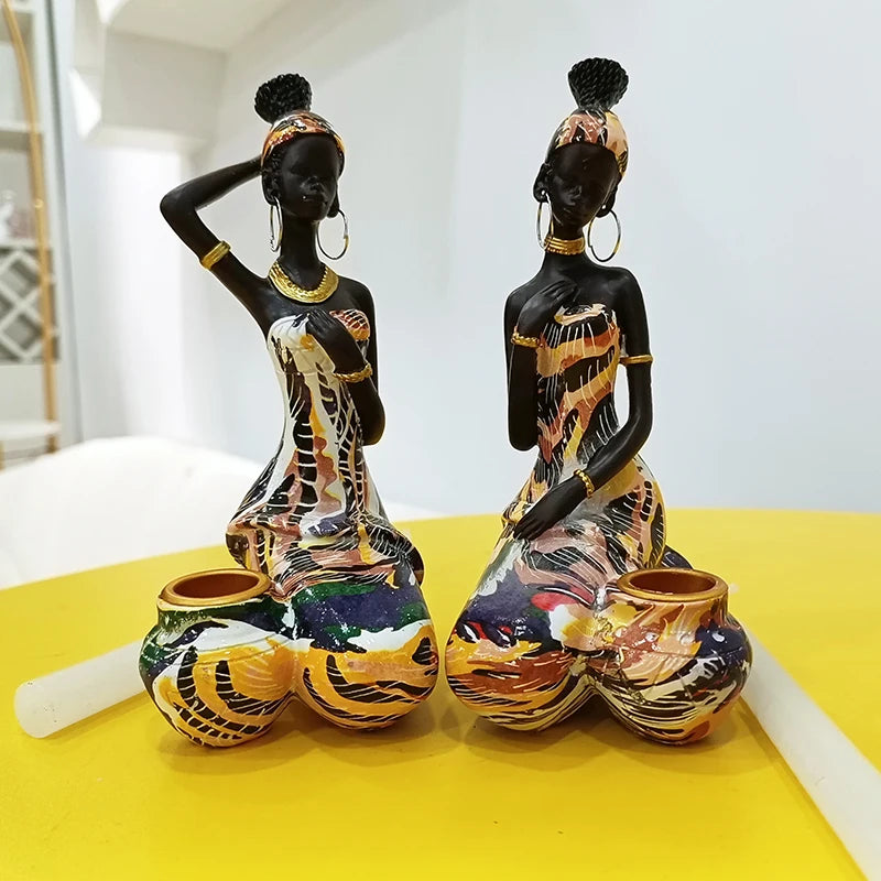 Candle Holder Candlesticks For Candles Resin Candleholder Statue Sculptures Dining Table Decorations Living Room African Women acacuss