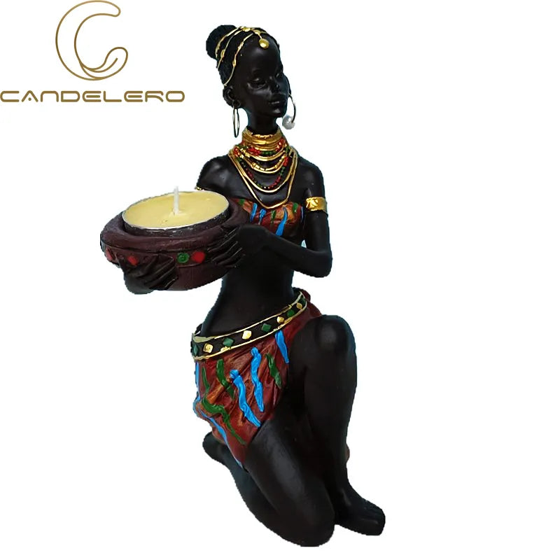 Candle Holder Candlesticks For Candles Resin Candleholder Statue Sculptures Dining Table Decorations Living Room African Women acacuss
