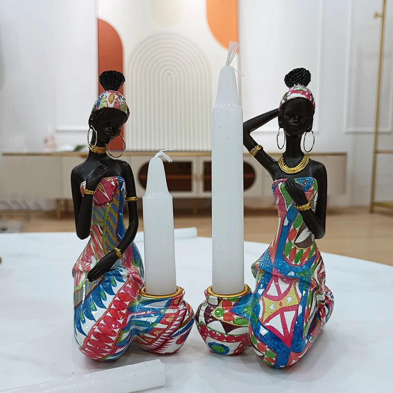 Candle Holder Candlesticks For Candles Resin Candleholder Statue Sculptures Dining Table Decorations Living Room African Women acacuss