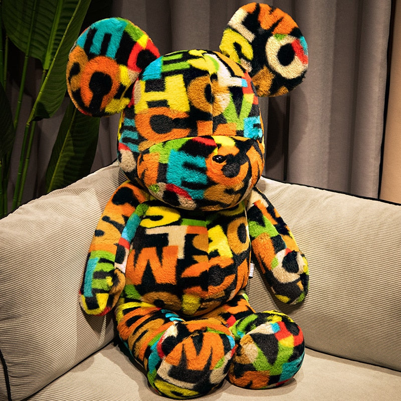 Candy violence dazzle colorful tide play bear plush toy tie-dye rainbow doll plush toy pillow birthday  gift home decoration acacuss