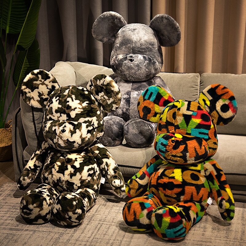 Candy violence dazzle colorful tide play bear plush toy tie-dye rainbow doll plush toy pillow birthday  gift home decoration acacuss