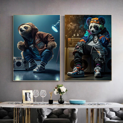 Canvas Painting Abstract Animal Lion Panda Posters Rapper Style Canvas Print Bedside Paintings for Home Wall Art Decor Picture acacuss
