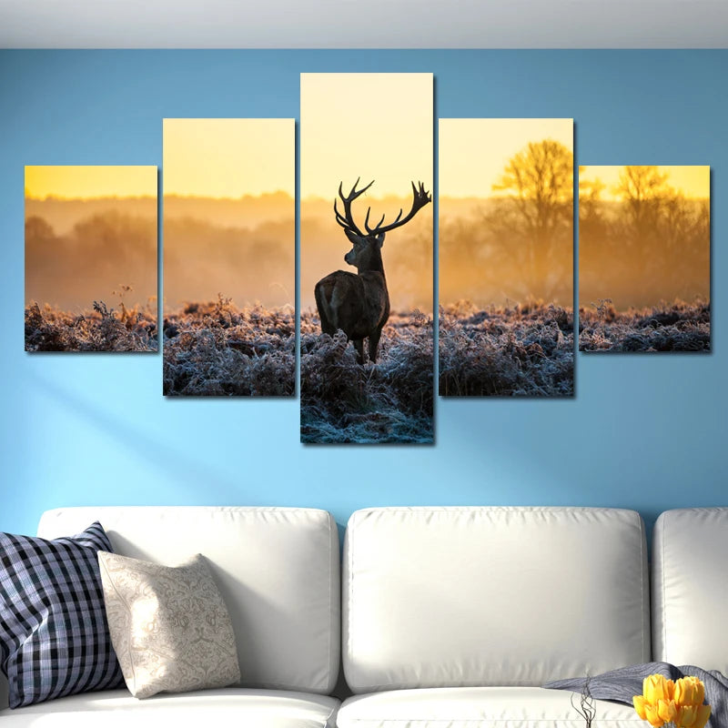 Canvas Painting Wall Art Dusk Elk Deer Animal Landscape Painting Nordic Modern Art Aesthetic Room Decor Hanging Picture acacuss