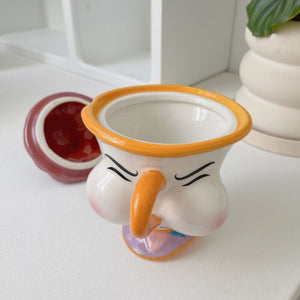 Cartoon Anime Beauty And The Beast Mug Creative 3D Chip Ceramic Cup Large Capacity Kawaii Chip Statue Coffee Mug With Lid Decor acacuss