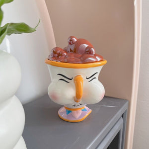 Cartoon Anime Beauty And The Beast Mug Creative 3D Chip Ceramic Cup Large Capacity Kawaii Chip Statue Coffee Mug With Lid Decor acacuss