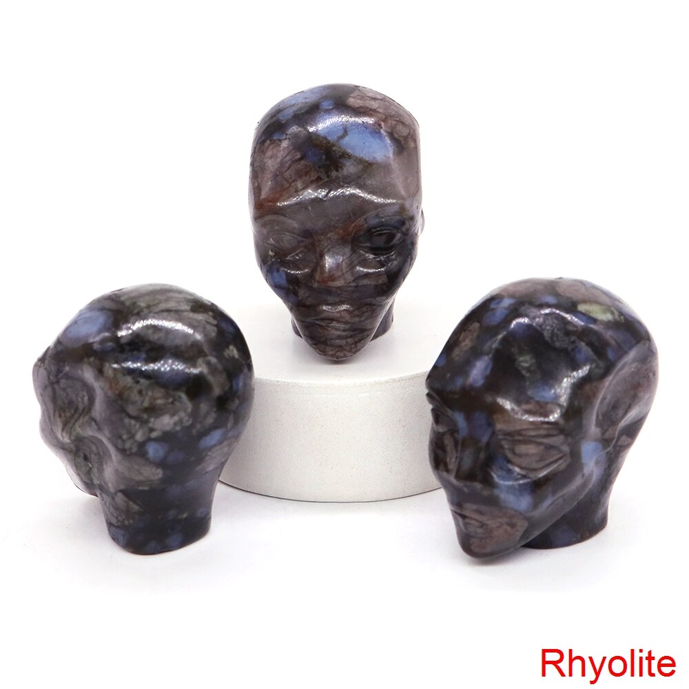 Cartoon Anime Kawaii Avatar Elf Skull Figures Natural Crystals and Stone Alien Statue Home Decor Halloween Gift For Kids acacuss