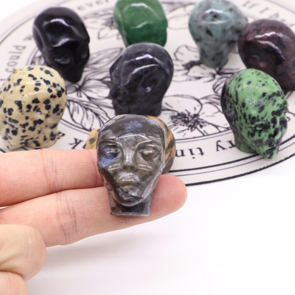 Cartoon Anime Kawaii Avatar Elf Skull Figures Natural Crystals and Stone Alien Statue Home Decor Halloween Gift For Kids acacuss