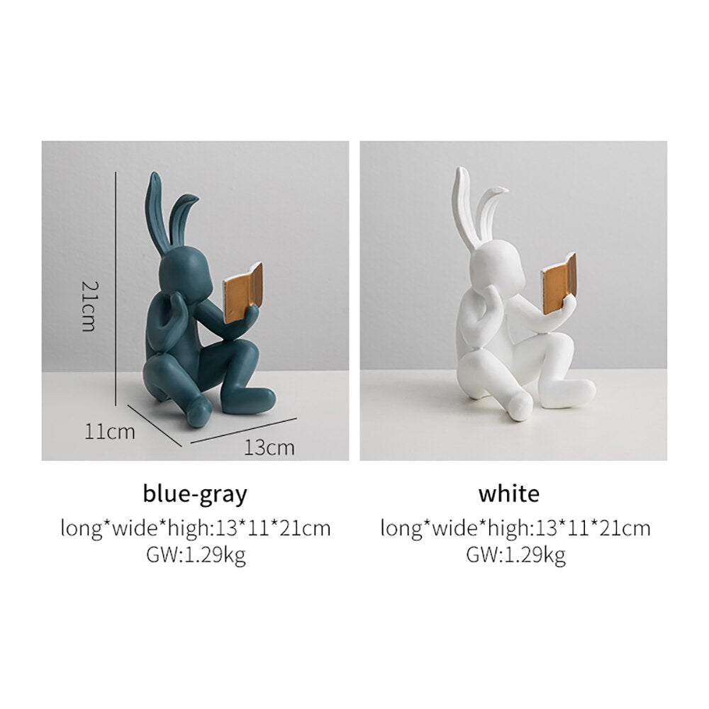 Cartoon Creative Reading Rabbit Ornament Home Decoration Living Room Bedroom Desktop Fashion Series Resin Model Statue Gift acacuss