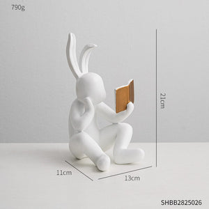 Cartoon Creative Reading Rabbit Ornament Home Decoration Living Room Bedroom Desktop Fashion Series Resin Model Statue Gift acacuss