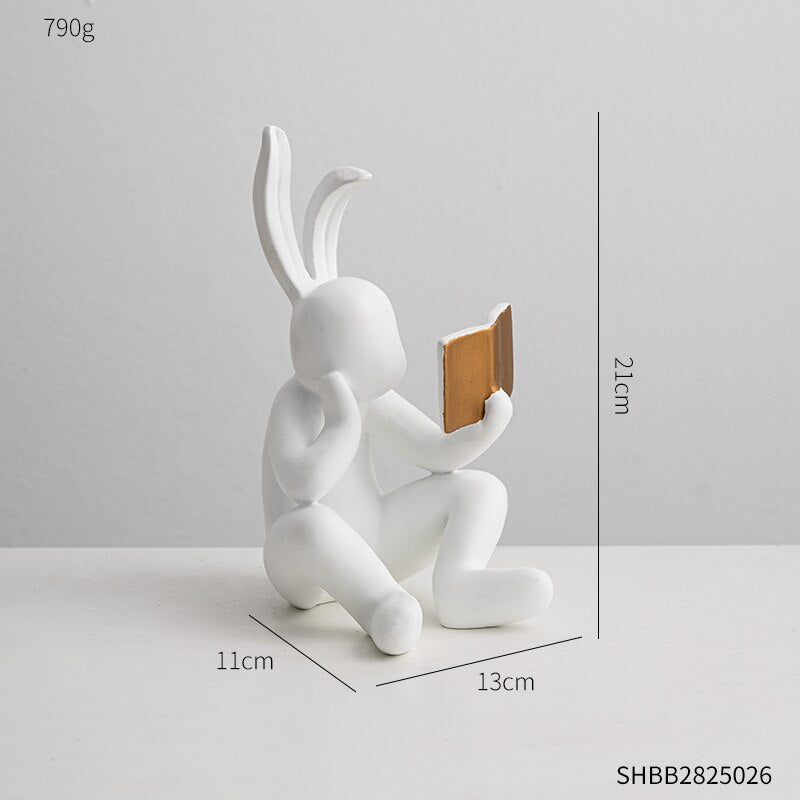 Cartoon Creative Reading Rabbit Ornament Home Decoration Living Room Bedroom Desktop Fashion Series Resin Model Statue Gift acacuss