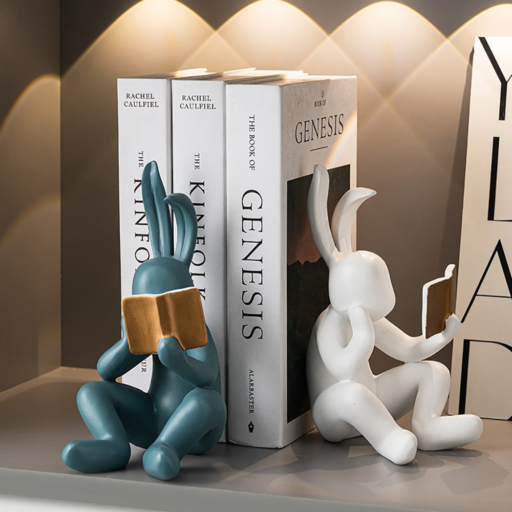 Cartoon Creative Reading Rabbit Ornament Home Decoration Living Room Bedroom Desktop Fashion Series Resin Model Statue Gift acacuss