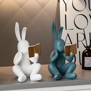 Cartoon Creative Reading Rabbit Ornament Home Decoration Living Room Bedroom Desktop Fashion Series Resin Model Statue Gift acacuss