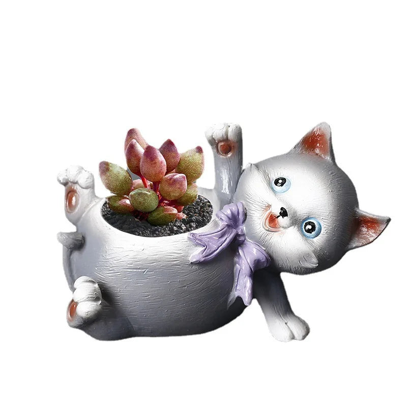Cartoon Flower Pot Cute Cat Succulent Plant Pots Vase Animal Resin Pots Planters for Indoor Plants FlowerPot Home Decoration acacuss