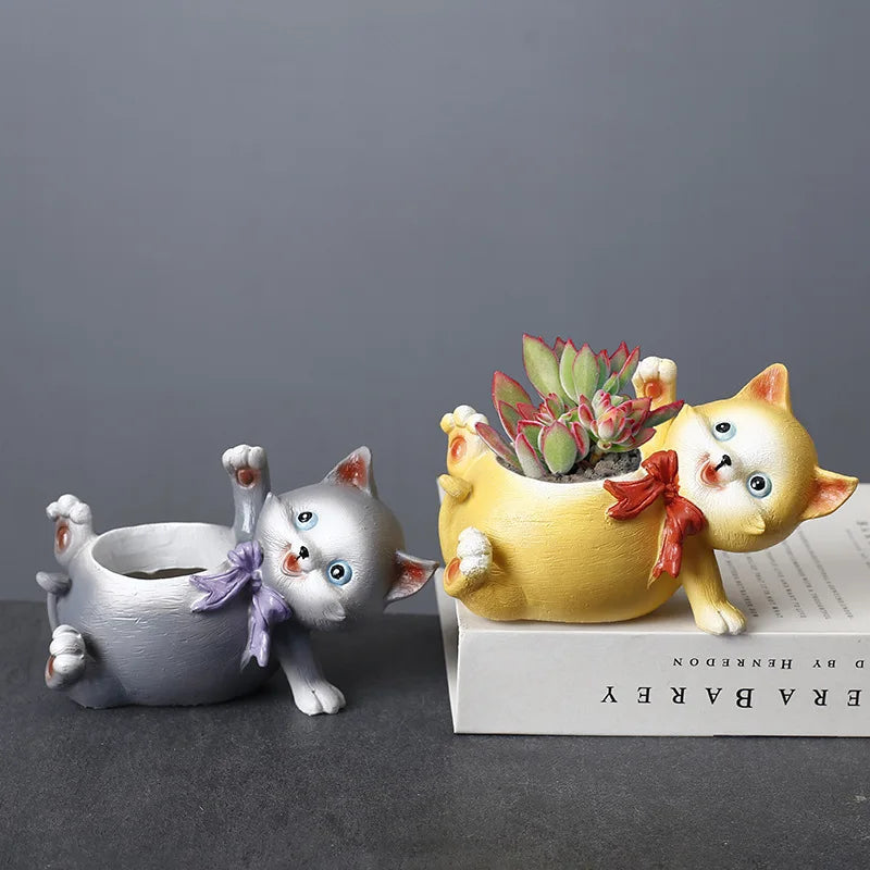 Cartoon Flower Pot Cute Cat Succulent Plant Pots Vase Animal Resin Pots Planters for Indoor Plants FlowerPot Home Decoration acacuss