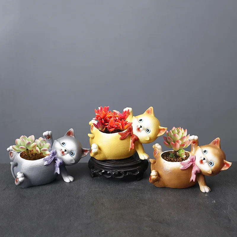 Cartoon Flower Pot Cute Cat Succulent Plant Pots Vase Animal Resin Pots Planters for Indoor Plants FlowerPot Home Decoration acacuss