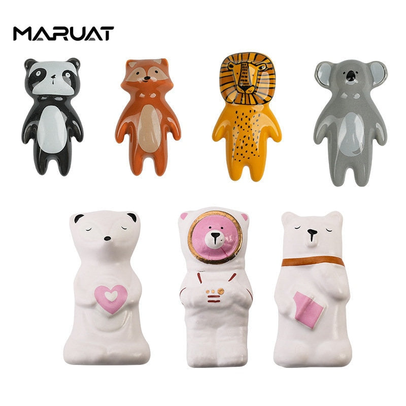Cartoon Furniture Handles Animal Drawer Knob Ceramic Drawer Knobs Handles for Cabinets and Drawer Lion Panda Fox Children Handle acacuss