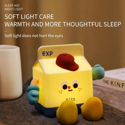 Cartoon LED Nightlights Milk Box Touch Sensor Timing Night Light USB Rechargeable Silicone For Children Bedroom Decoration acacuss