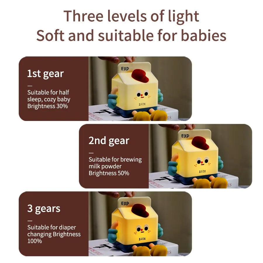 Cartoon LED Nightlights Milk Box Touch Sensor Timing Night Light USB Rechargeable Silicone For Children Bedroom Decoration acacuss