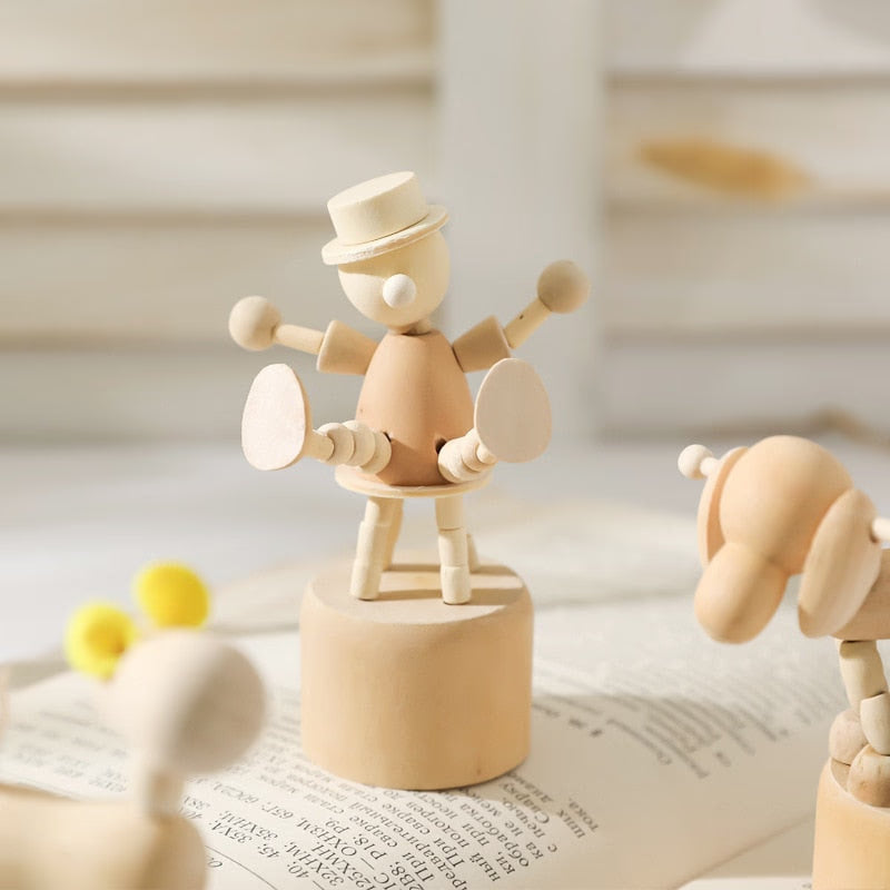 Cartoon wooden artwork movable puppet desktop figurine Ornaments clown horse giraffe dog statue crafts toy gifts home decoration acacuss