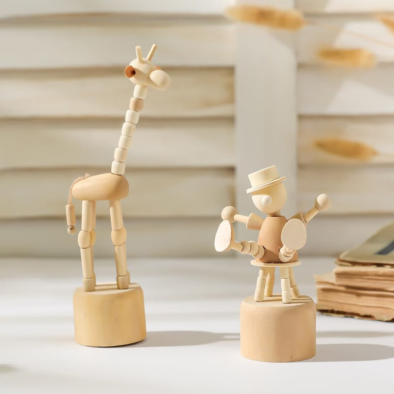 Cartoon wooden artwork movable puppet desktop figurine Ornaments clown horse giraffe dog statue crafts toy gifts home decoration acacuss