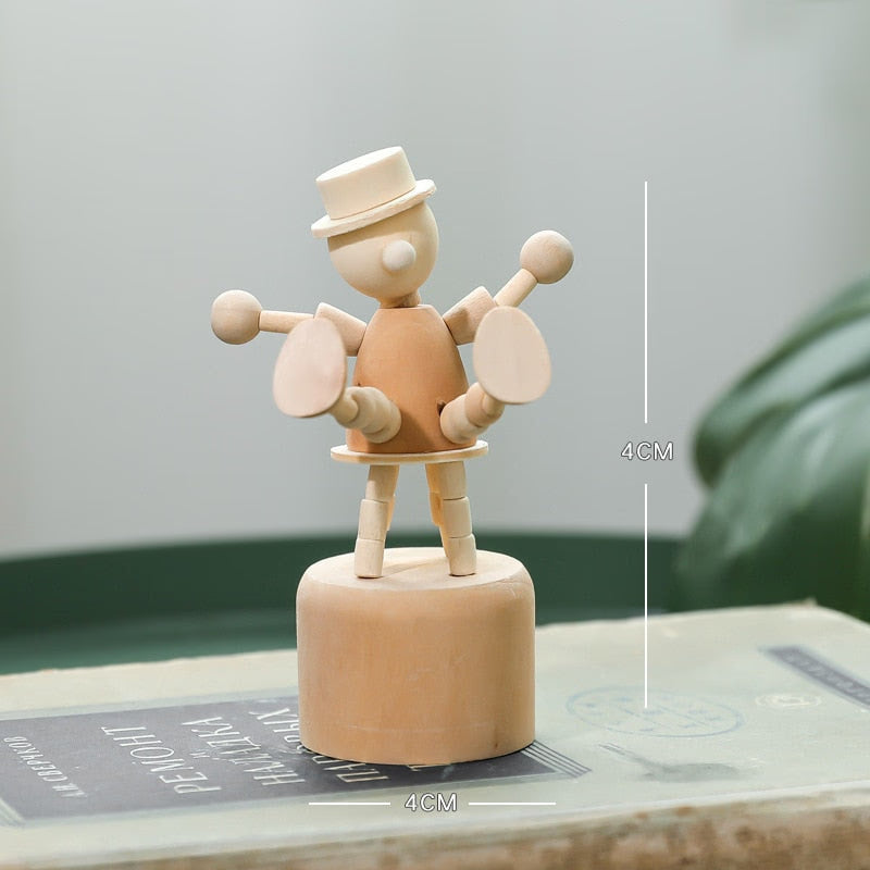Cartoon wooden artwork movable puppet desktop figurine Ornaments clown horse giraffe dog statue crafts toy gifts home decoration acacuss