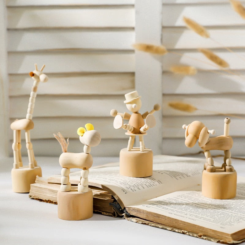 Cartoon wooden artwork movable puppet desktop figurine Ornaments clown horse giraffe dog statue crafts toy gifts home decoration acacuss