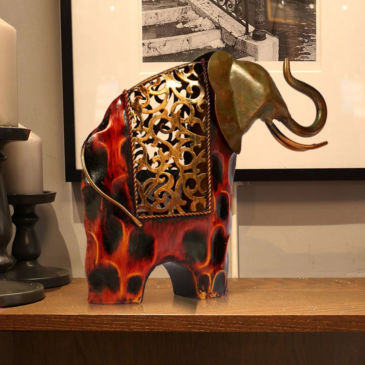 Carved iron art elephant Metal animal sculpture  Home furnishing Articles Handicrafts acacuss