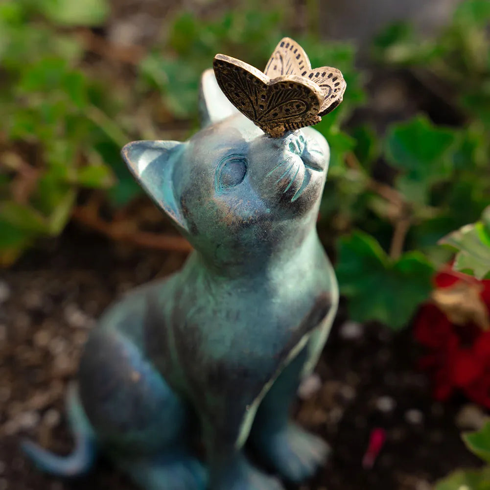 Cat Decor Outdoor Statues for Garden Outdoor Resin Animal Sculpture Cat With Butterfly Decorative Garden Supplies acacuss