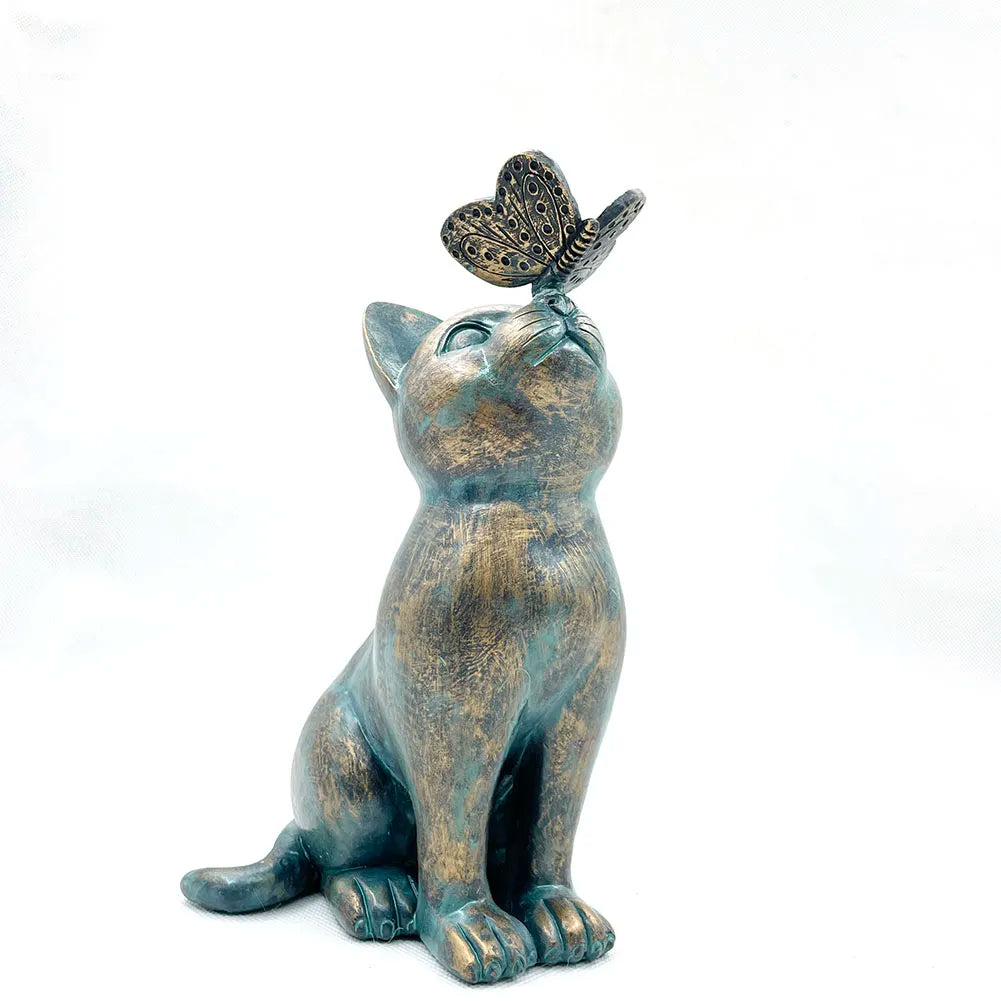 Cat Decor Outdoor Statues for Garden Outdoor Resin Animal Sculpture Cat With Butterfly Decorative Garden Supplies acacuss