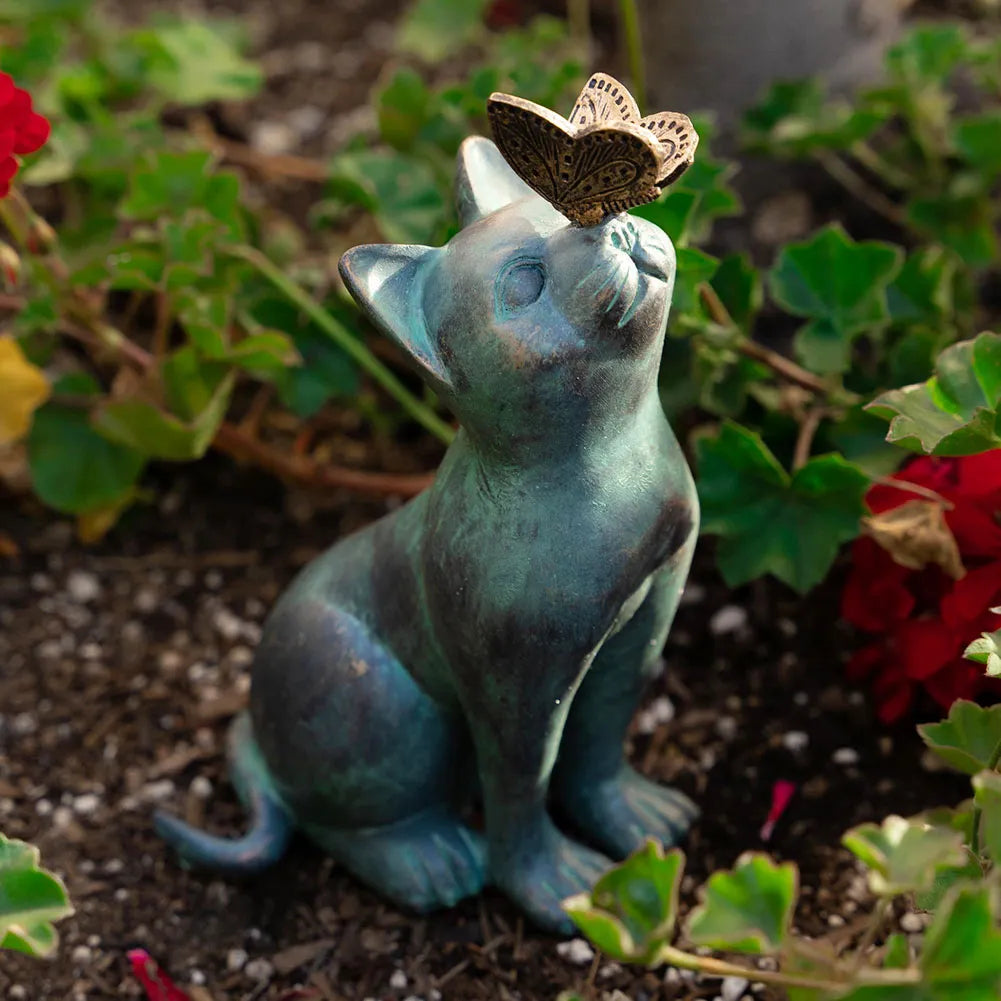 Cat Decor Outdoor Statues for Garden Outdoor Resin Animal Sculpture Cat With Butterfly Decorative Garden Supplies acacuss