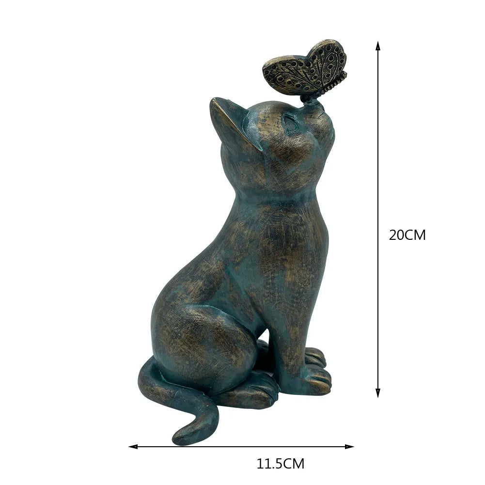 Cat Decor Outdoor Statues for Garden Outdoor Resin Animal Sculpture Cat With Butterfly Decorative Garden Supplies acacuss