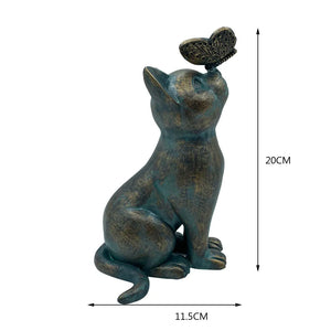 Cat Decor Outdoor Statues for Garden Outdoor Resin Animal Sculpture Cat With Butterfly Decorative Garden Supplies acacuss