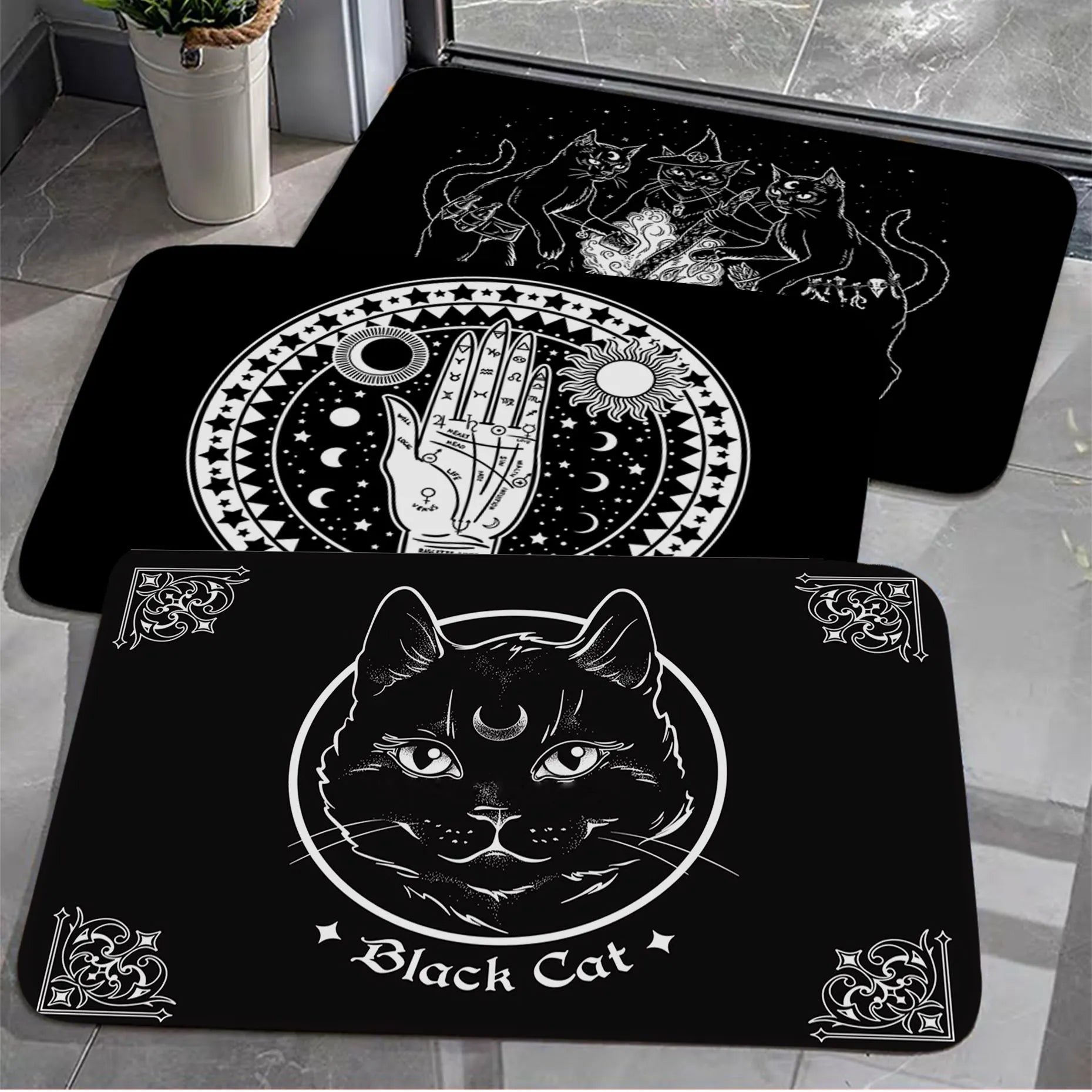 Cat Mysterious Divination Witchcraft Door Mat Rectangle Anti-slip Home Badmat Front Door Indoor Outdoor Mat Doormat Area Rug acacuss